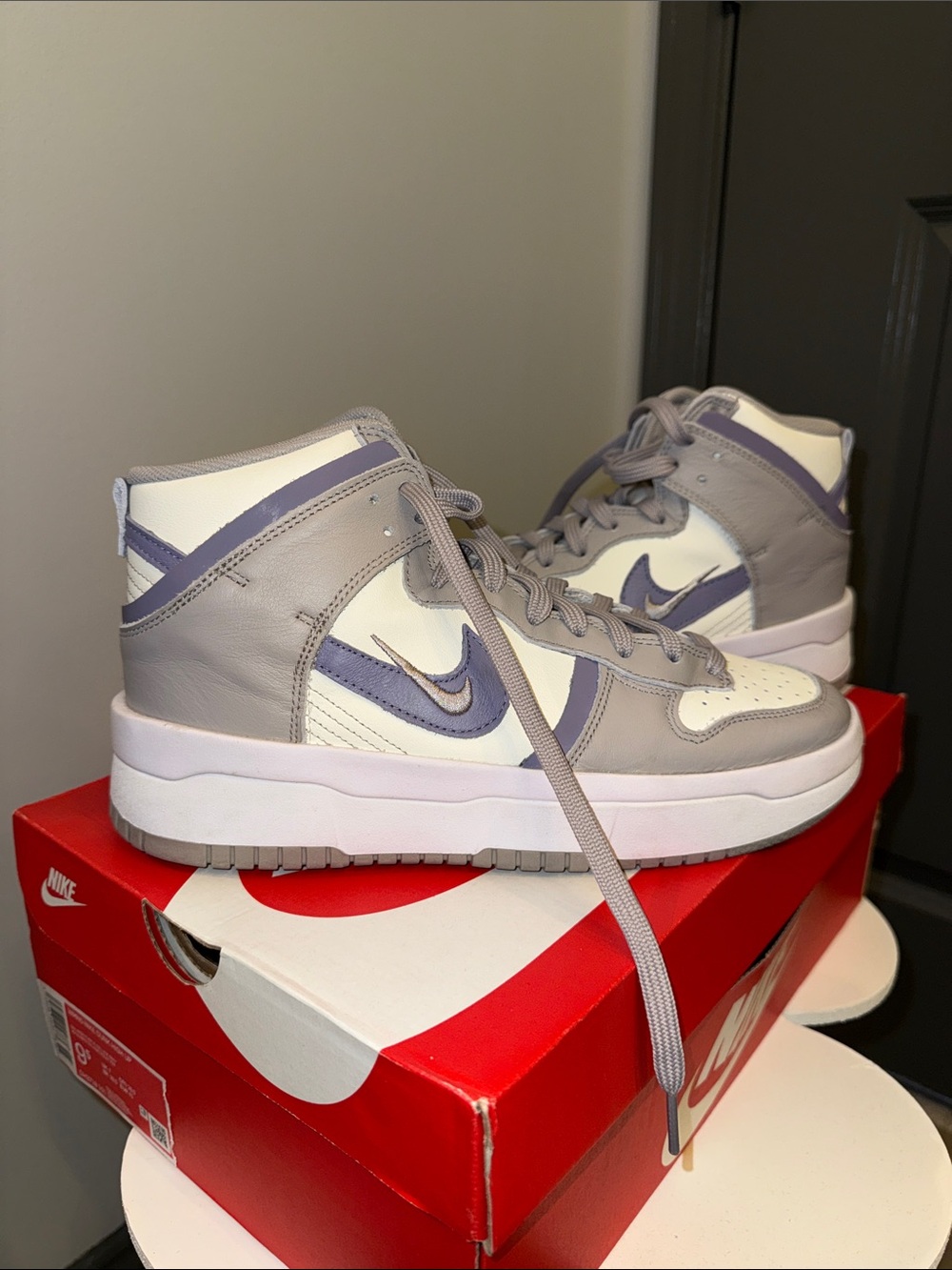 Nike Mid-Top Sneakers in Gray & Lavender Accents